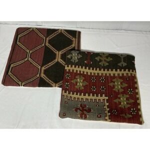 2 Pottery Barn Kilim Aztec Tribal Pillow Covers Square 18"x 18" Wool/Cotton Boho